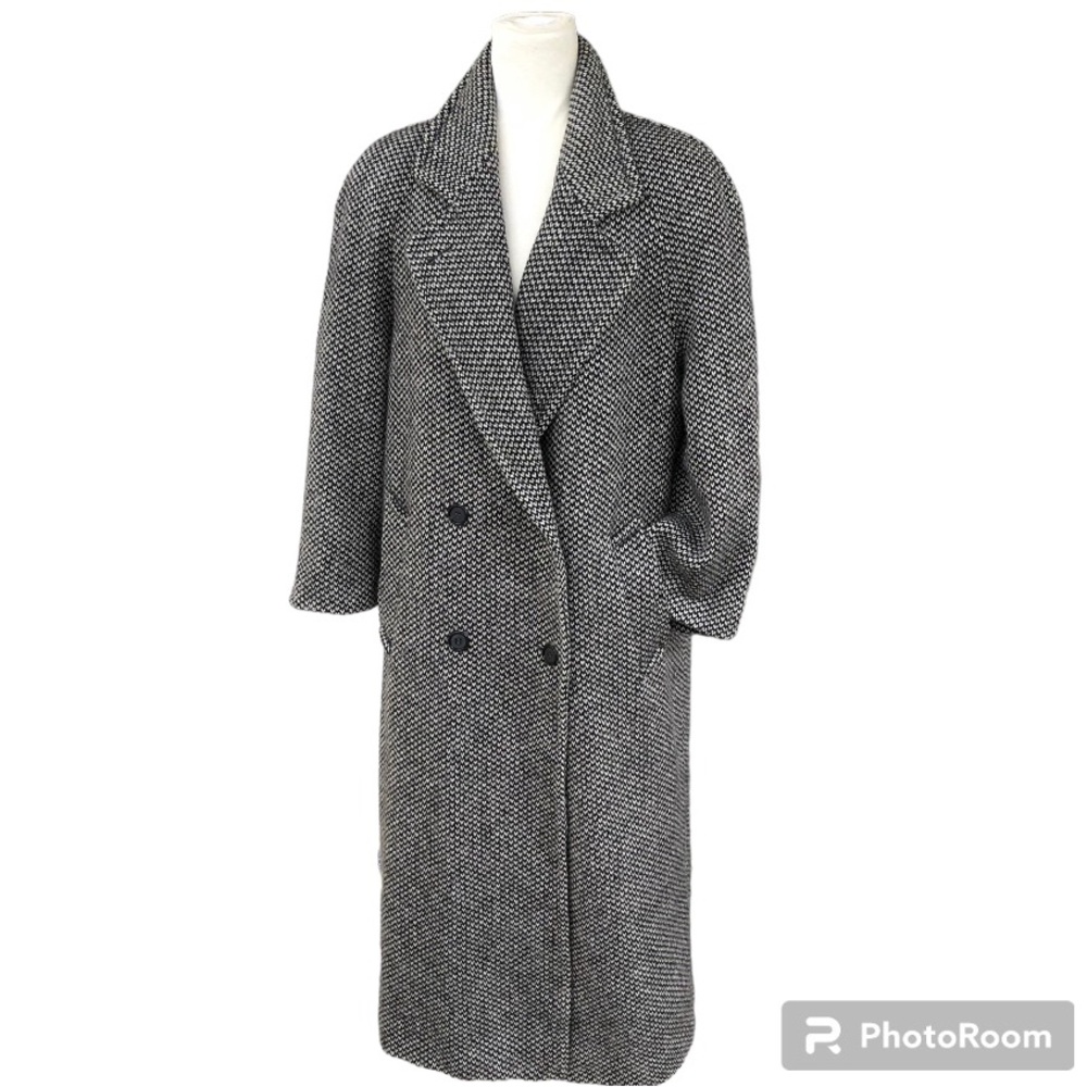 Evan Picone 100% Pure Wool Tweed Grey Double Button V Neck Long Coat Women’s S